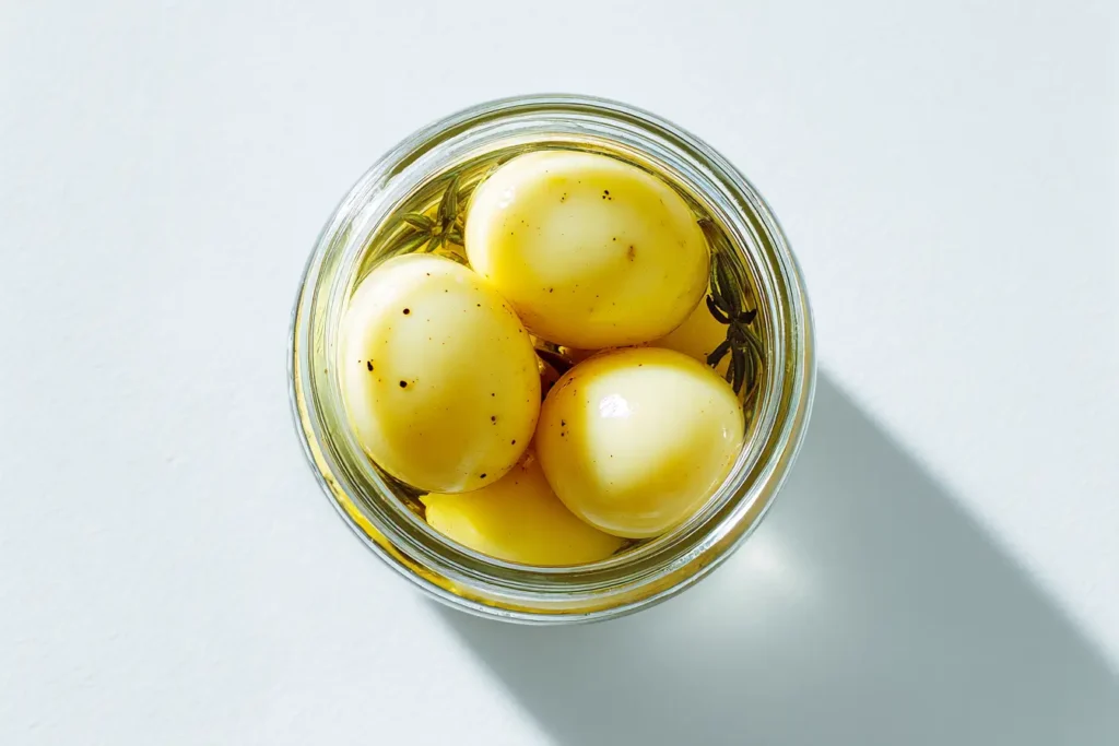 Soleier nur mit Salz im Glas auf weißem Untergrund