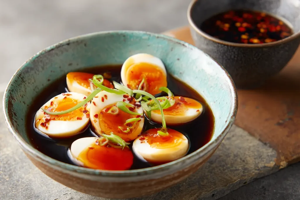 Zutaten für schnelle Soleier auf moderner deutscher Küchenfläche mit Licht und Ordnung