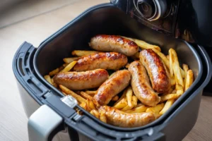 Bratwurst mit Pommes gemeinsam im Airfryer