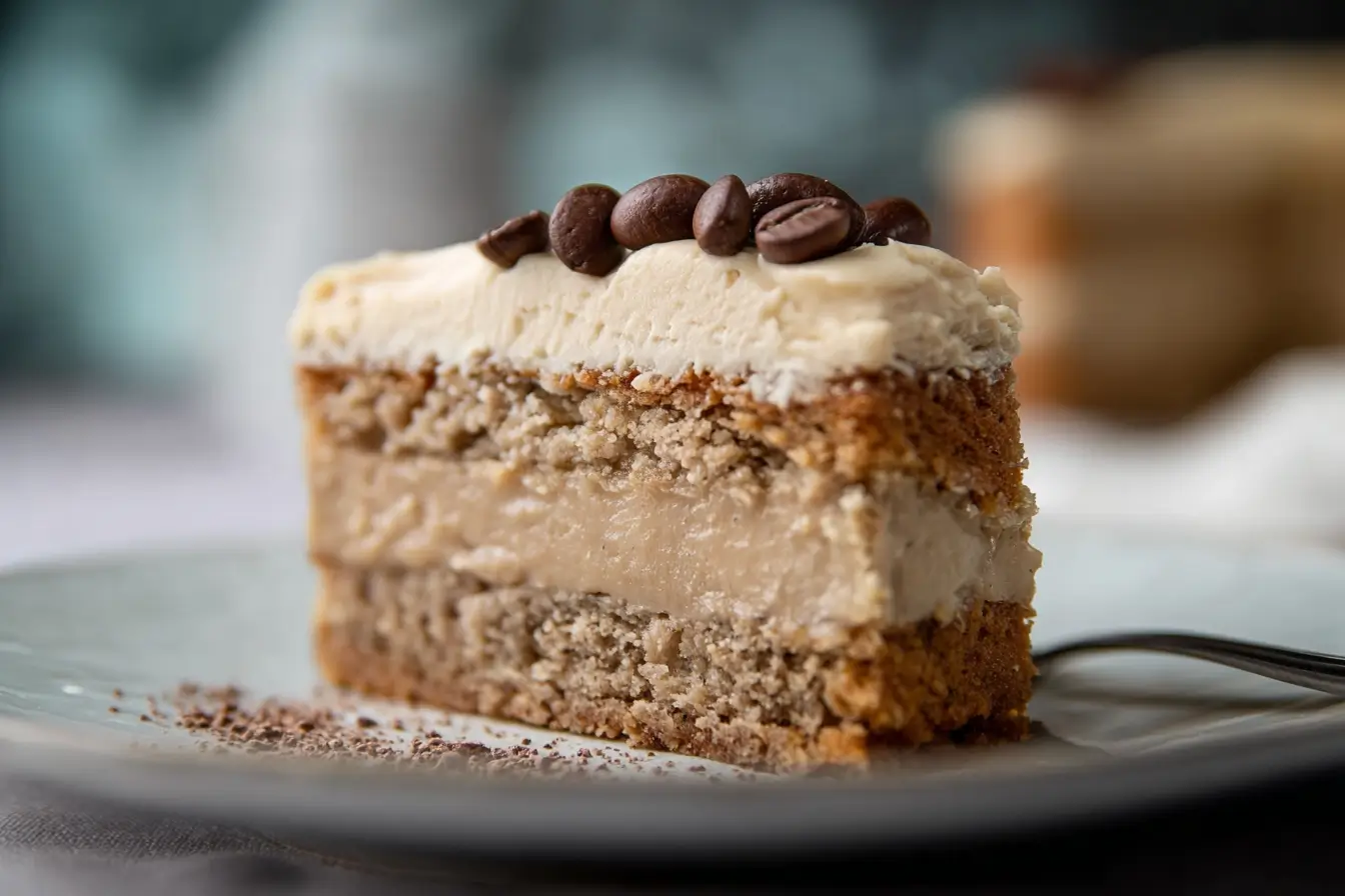 Kaffee-Buttercreme auf Torte mit Kaffeebohnen