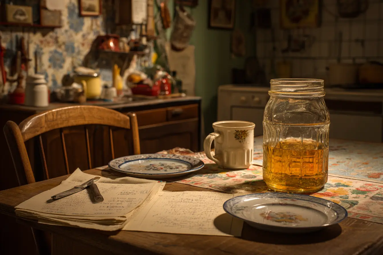 Nostalgische DDR-Küche Mit Soleier-Glas Und Retro-Deko Nostalgische DDR-Küche mit Soleier-Glas und Retro-Deko