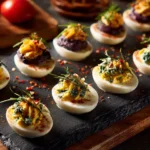 Dekorative Soleier als Party Snack auf einem Buffet mit Kräutern und Gewürzen