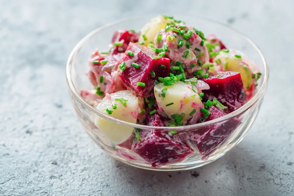 Moderner Heringssalat mit Roter Bete, Apfel und Dill