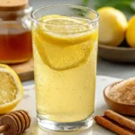 Natürliches Mounjaro-Getränk in modernem Glas mit Zitrone, Ingwer und pinkem Himalaya-Salz