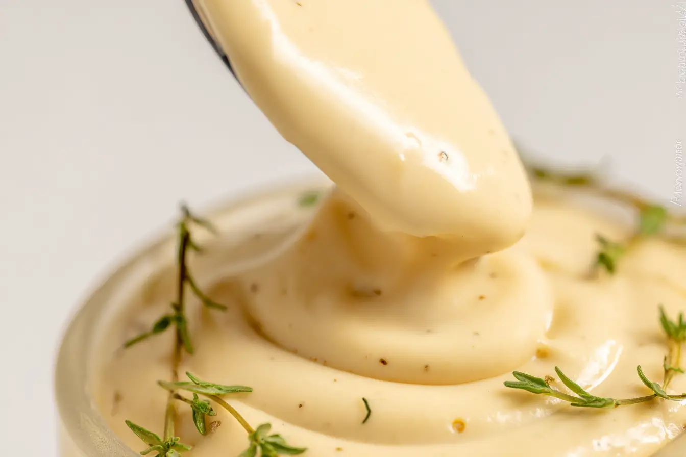 Burger Sauce ohne Ketchup, cremig und mit frischen Kräutern garniert