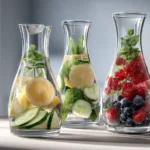 Detox Wasser Rezept mit Zitrone, Beeren und Gurke in Glas-Karaffen