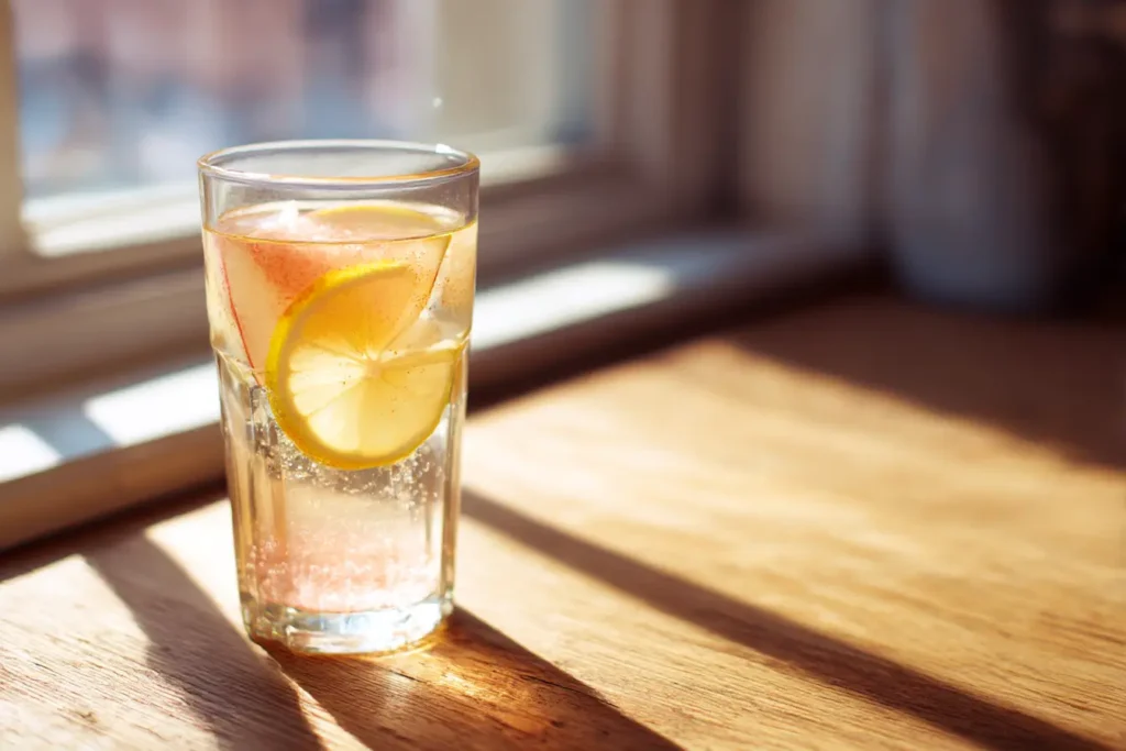 Morgen-Detox-Wasser mit rosa Himalaya-Salz im Glas