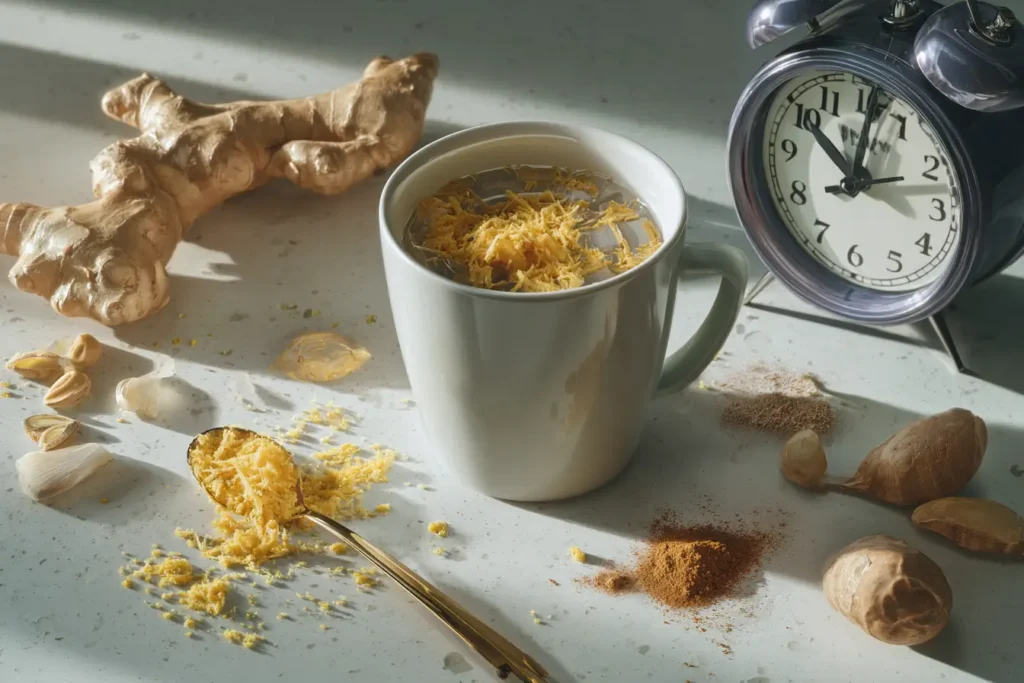 Zutaten wie Ingwer und Zimt mit typischen Fehlern – zu viel Ingwer, falscher Zimt, spätes Trinken.