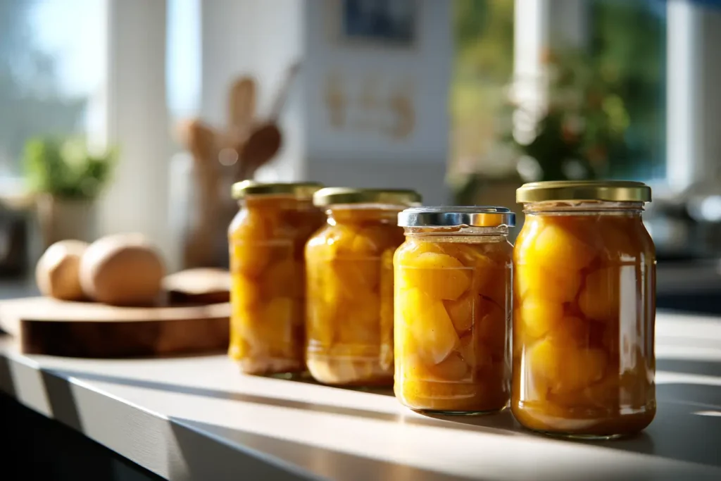 Moderne Küche mit Mirabellen Chutney auf der Arbeitsfläche
