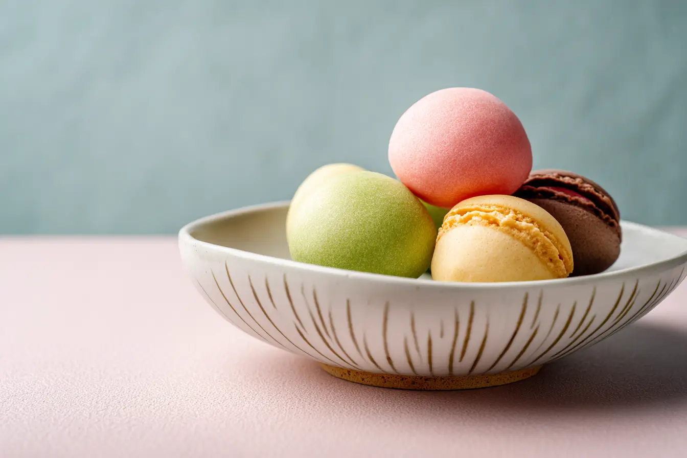Bunte Mochis Rezept auf modernem Teller in minimalistischem Stil