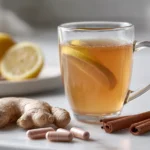 Heißes Getränk mit Mounjaro, Ingwer und Zimt im Glas