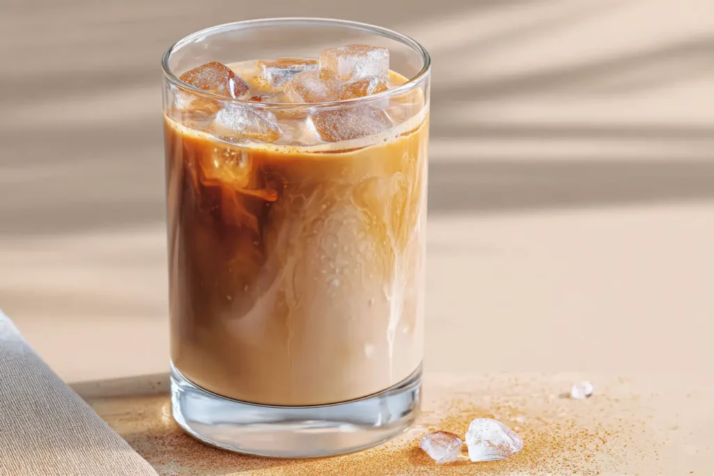 Cremiger Proffee Drink im Glas mit Eiswürfeln – Proffee Drink Rezept