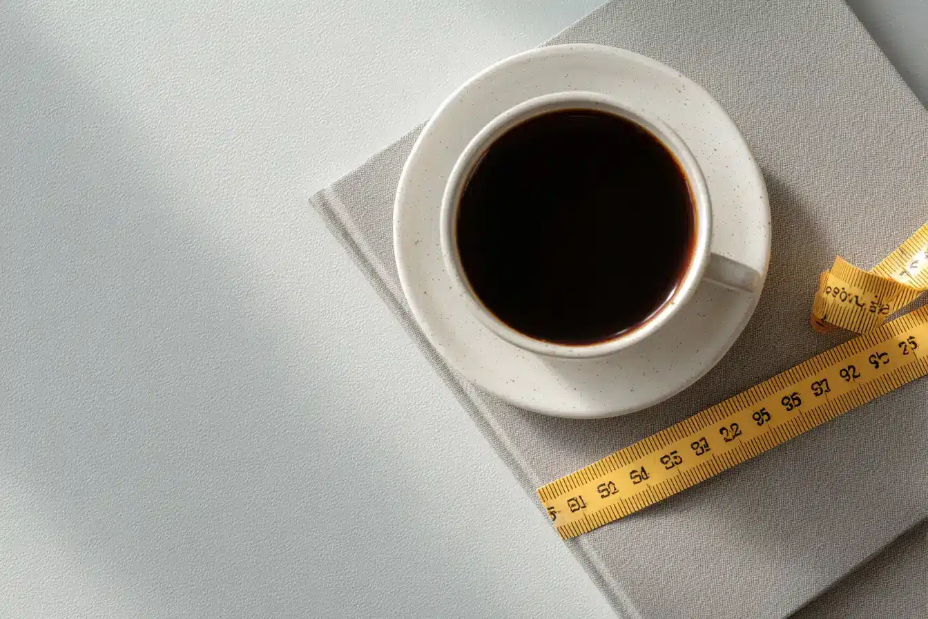 Tasse schwarzer Kaffee auf neutralem Hintergrund als Symbol für Fettverbrennung