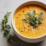 Kürbissuppe Thermomix cremig serviert in weißer Schale