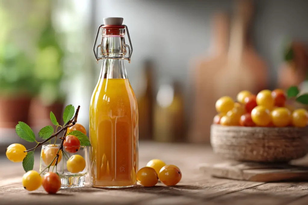 Selbstgemachter Mirabellenlikör in der Flasche