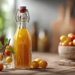 Selbstgemachter Mirabellenlikör in der Flasche