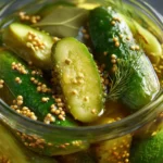 Senfgurken nach Omas Rezept im Glas mit Senfkörnern und Dill