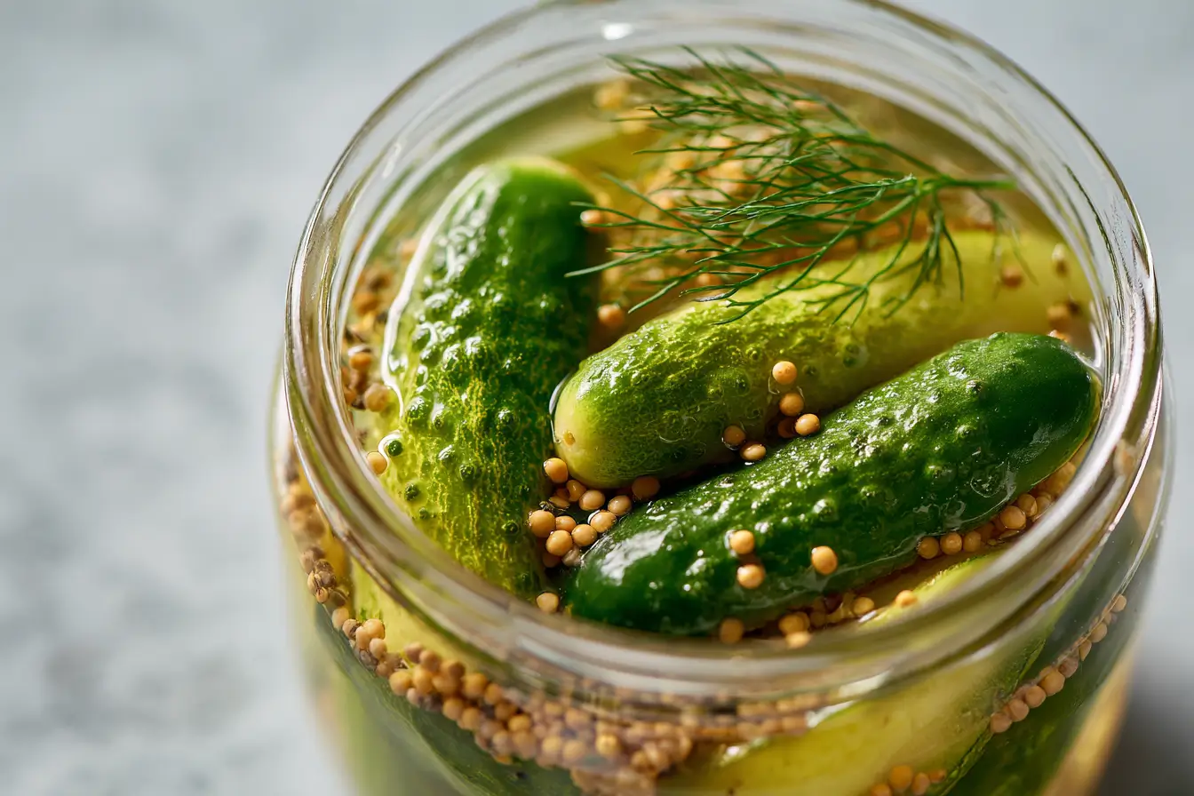 Senfgurken ohne Kochen im Glas mit Dill und Senfkörnern