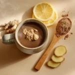 Bergwurzel-Drink mit Pulver, Zitrone und Ingwer.