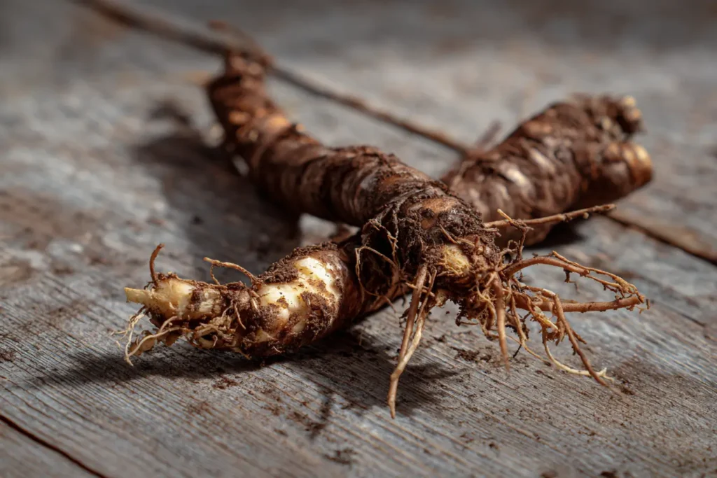 Frische Bergwurzel mit Erde – Nahaufnahme