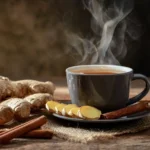 Der Ingwer Trick – Ingwertee mit Zimt auf Holztisch in Nahaufnahme