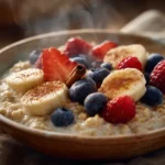 Cremiger Haferbrei mit Milch, frischen Beeren und Banane