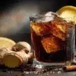 Glas mit Ingwer Cola zum Abnehmen – mit Zitrone, Eis und Zimt