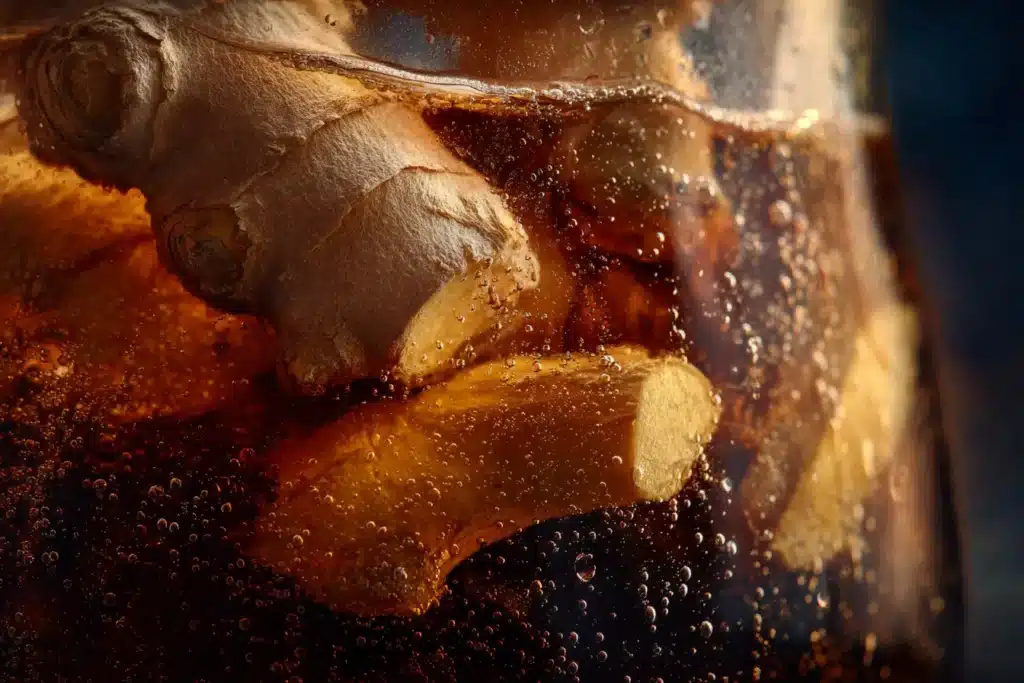 Ingwer Cola Trick zum Abnehmen – Nahaufnahme mit frischem Ingwer im Glas