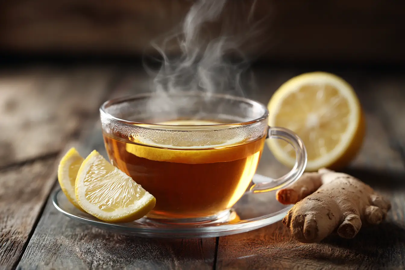 Ingwer Tee zum Abnehmen mit Zitrone in Nahaufnahme