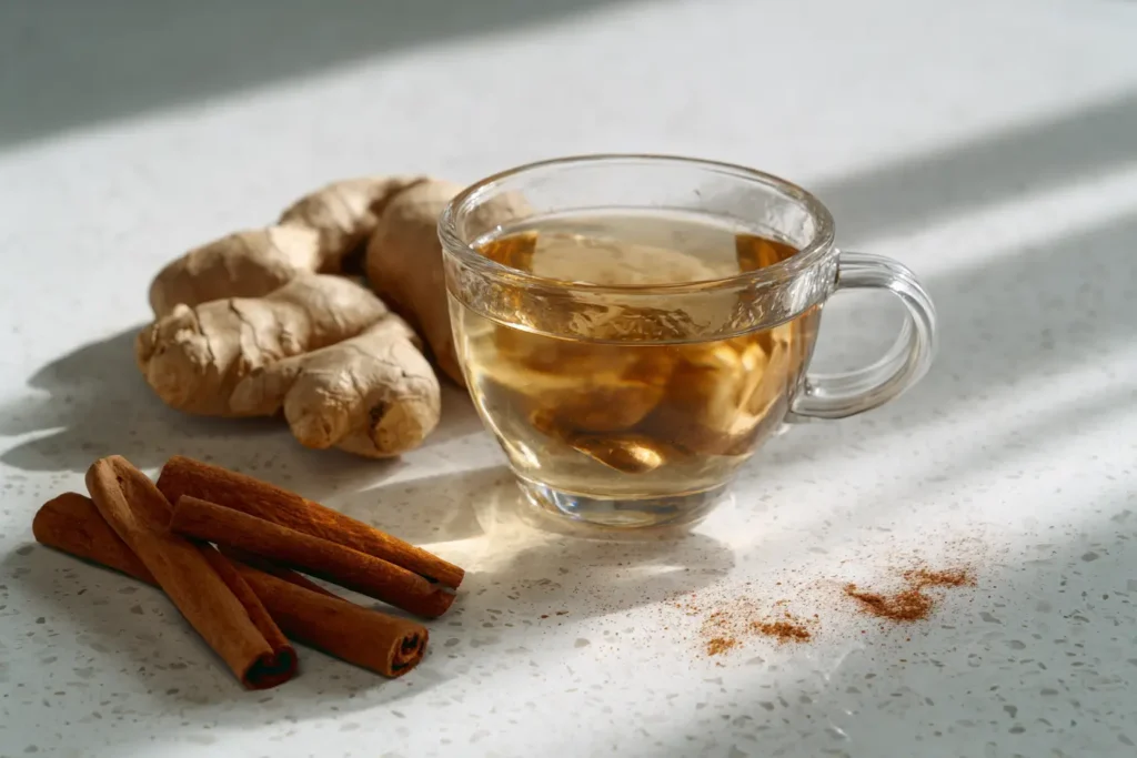 Ingwer Trick Getränk mit Zitrone und Zimt im Glas