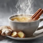 Heißer Ingwer-Zimt-Drink mit frischem Ingwer und Zimtstangen
