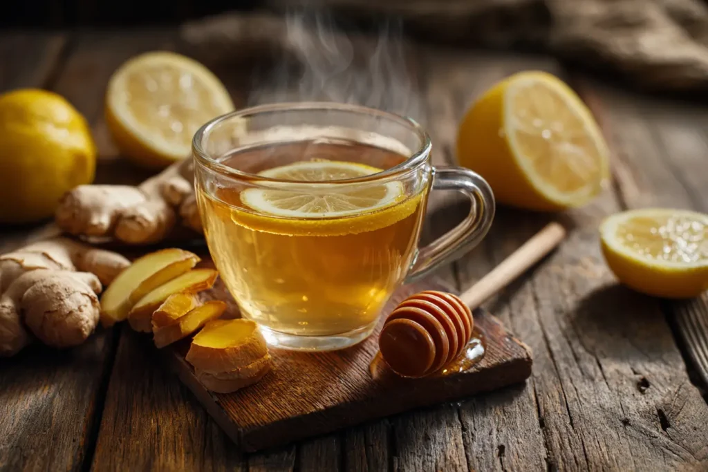 Ingwer Zitronen Tee bei Erkältung mit frischen Zutaten