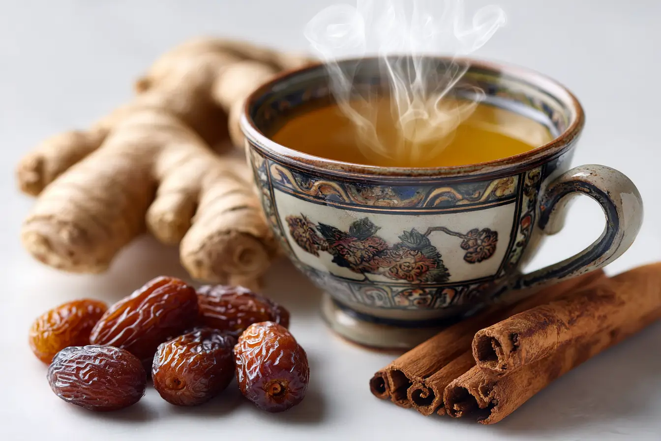 Zutaten für das koreanische Ingwer-Zimt-Ritual – Ingwer, Zimt, Zitrone, Jujube und Honig