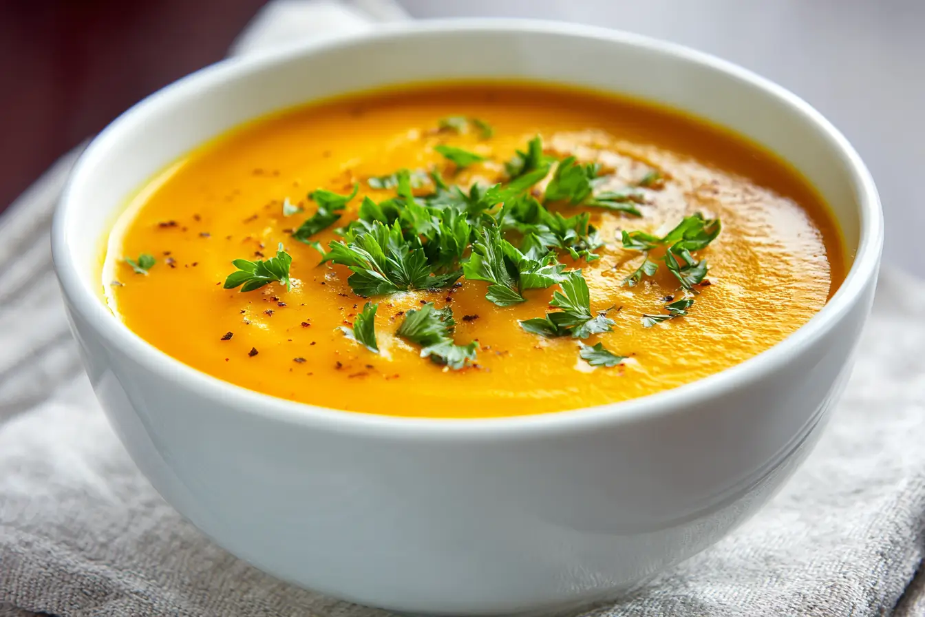 Kürbissuppe mit Ingwer – cremig, heiß serviert mit Toppings