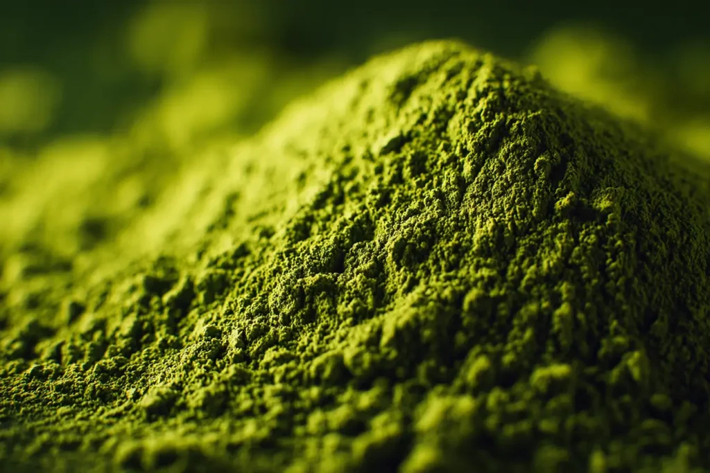 Makroaufnahme von grünem Matcha-Pulver