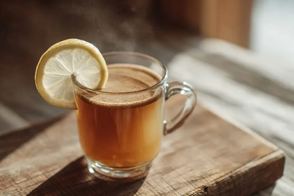 Natürliches Mounjaro-Tonikum mit Ingwer, Zimt und Zitrone in Glasflasche