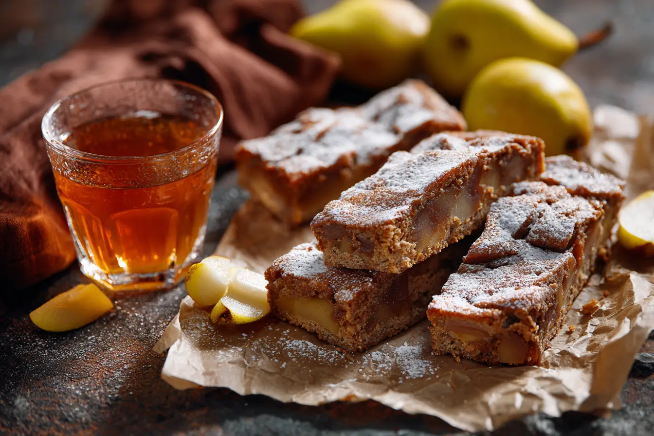 Quittenmarmelade im Glas mit frischen Quitten auf Holztisch