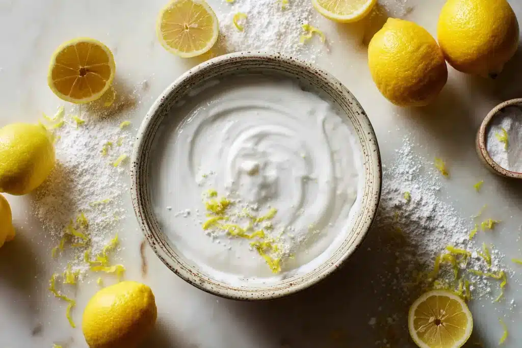Klassische Zitronenglasur auf Zitronenkuchen