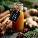 DIY Adventskalender mit kleinen Ingwer-Shot-Flaschen in Weihnachtsoptik