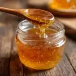 Agavendicksaft in Glas mit Holzlöffel