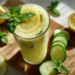 Apfel, Gurke und Zitrone werden in einem Mixer zubereitet