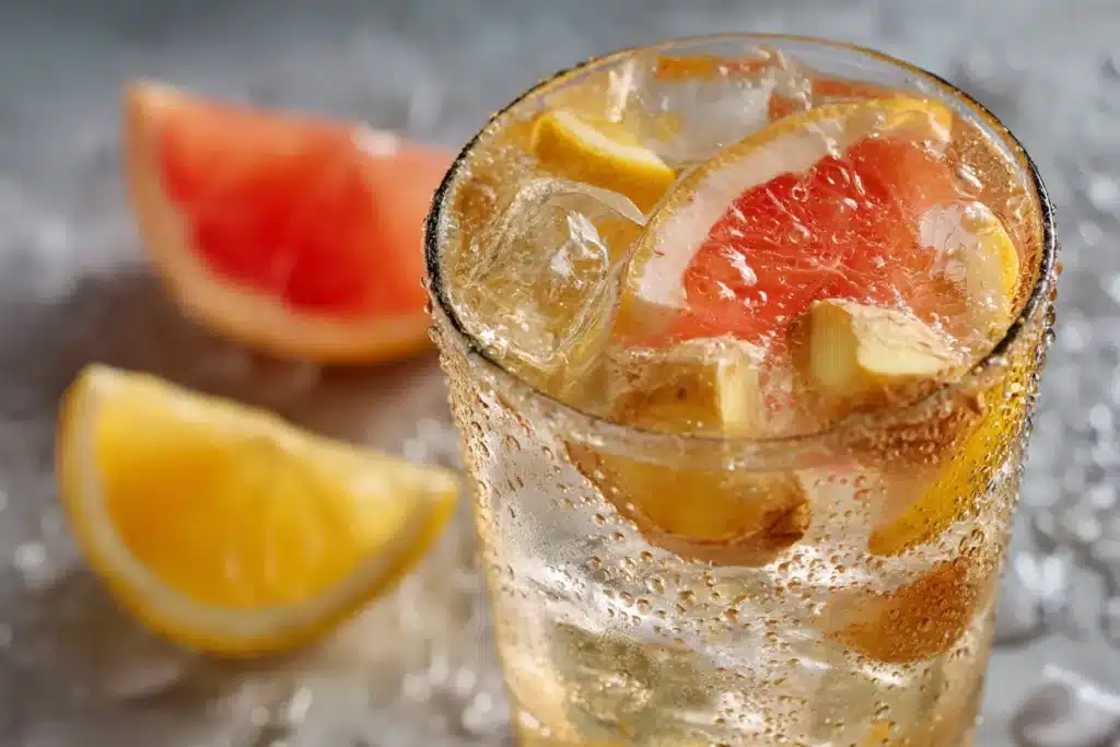 halbe Grapefruit auf Frühstückstisch zum Abnehmen