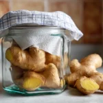 Frischer Ingwer richtig lagern im Glas mit Küchenpapier