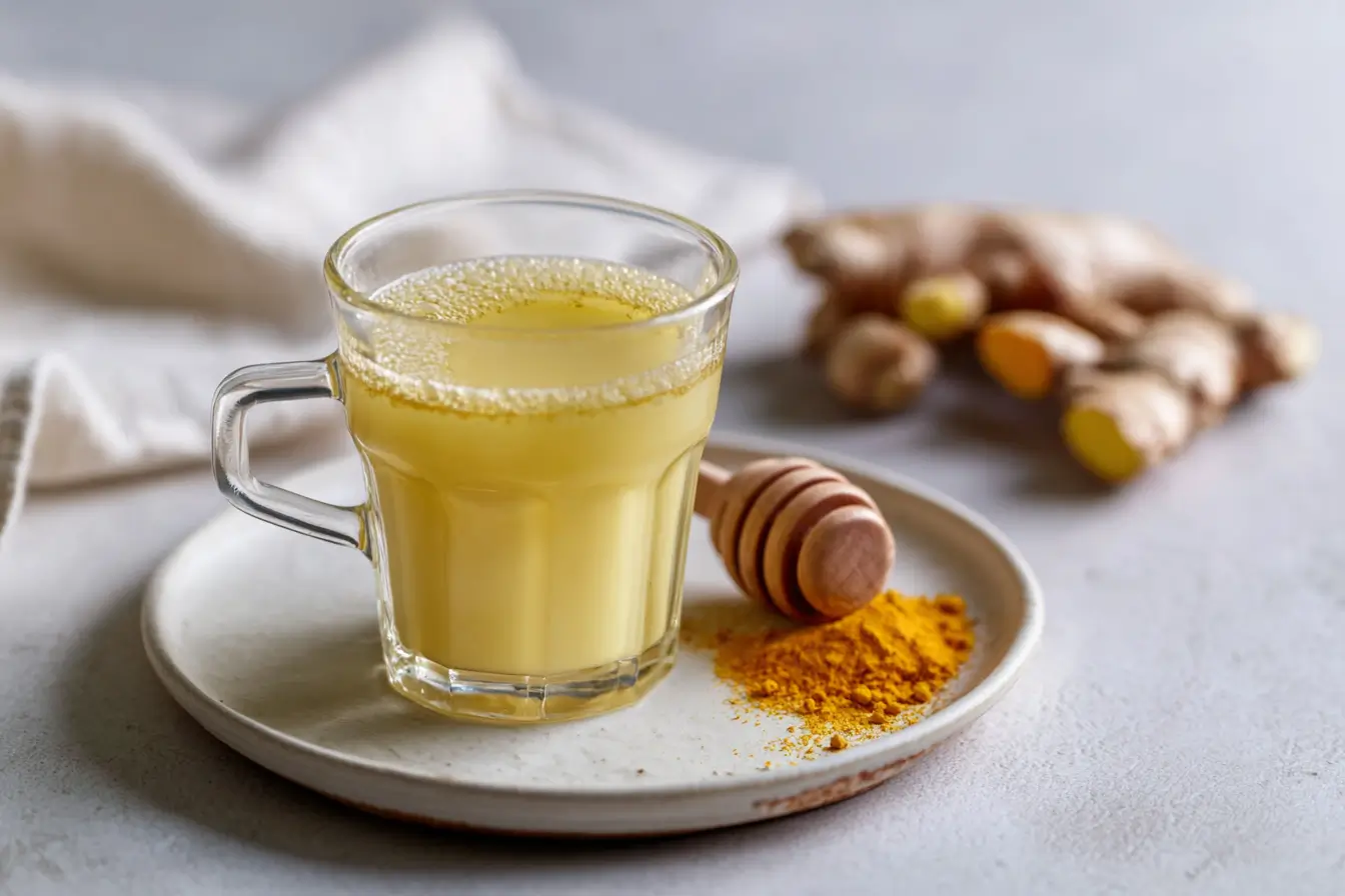 Ingwershot bei Erkältung mit frischem Ingwer und Zitrone im Glas