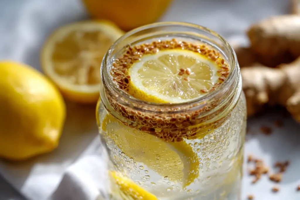 Leinsamen Wasser Rezept im Glas mit Zitrone