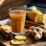 Natürliches Mounjaro Getränk mit Ingwer, Zimt und Zitrone im Glas