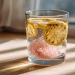 Rosa Salz löst sich in Detox-Wasser mit Zitrone auf