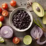 Vegetarischer Burger mit schwarzen Bohnen und Süßkartoffelpommes