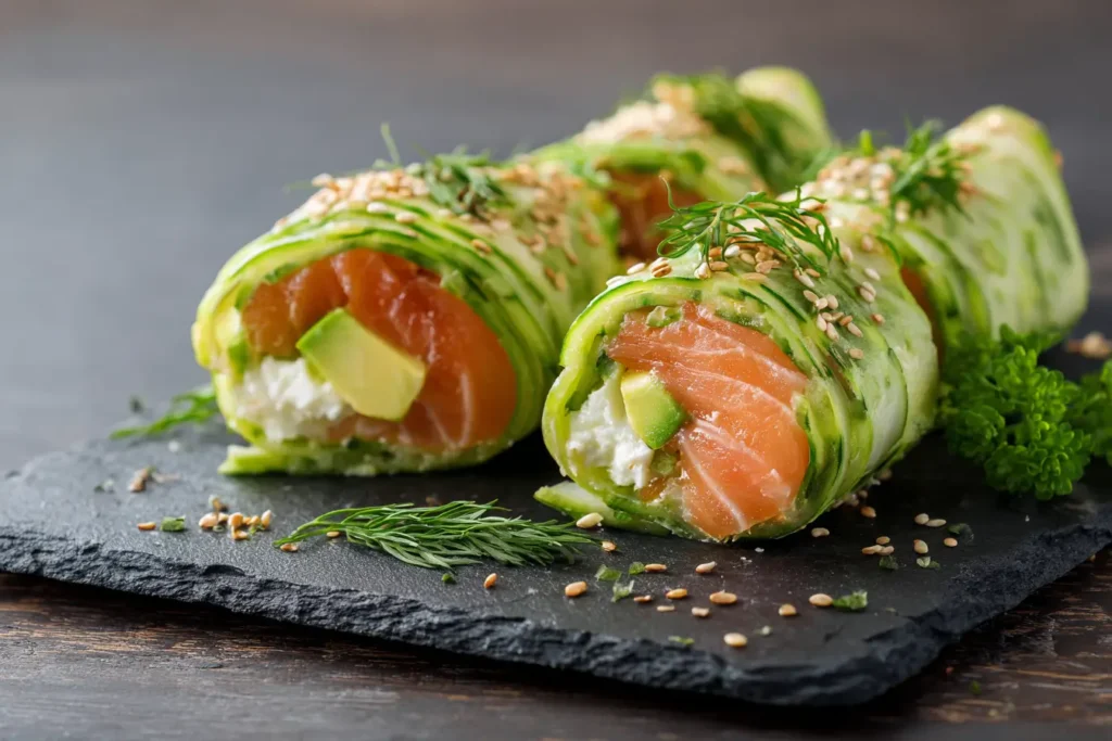 Low Carb Sushi zum Abnehmen mit Gurke und Lachs
