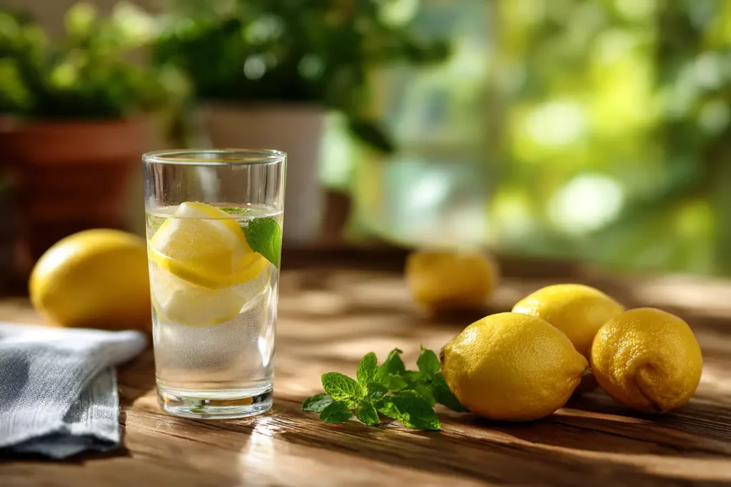 Zutaten für Zitronenwasser zum Abnehmen mit Ingwer und Minze